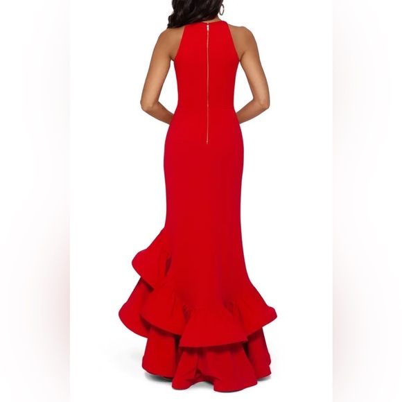 NWT- Betsy & Adam Crepe Tiered Ruffled Red Gown Gorgeous! 14 Petite - Picture 2 of 12